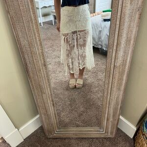 Elegant Cream Lace Midi Skirt